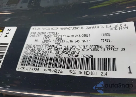 2024 Toyota Tacoma Sr5 2Wd из США, поврежденный, VIN 3TYKB5FN2RT000826